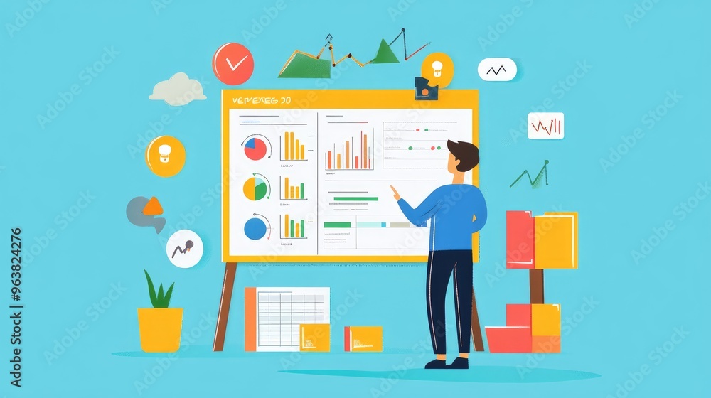 Project planning with agile methodology, flat design, front view, professional theme, cartoon drawing, Split-complementary color scheme Project planning with agile methodology, flat design, front view, professional theme, cartoon drawing, Split-complementary color scheme