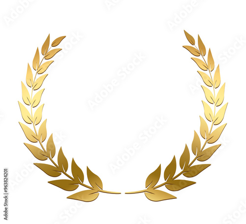 Gold laurel wreath, Golden circular laurel olive branches greek wreath vector illustration, A winner award of olive, stars of victory symbol, achievement heraldry symbol isolated on white background