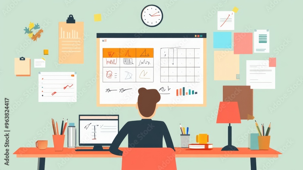 Project planning with agile methodology, flat design, front view, professional theme, cartoon drawing, Split-complementary color scheme Project planning with agile methodology, flat design, front view, professional theme, cartoon drawing, Split-complementary color scheme