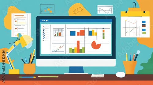 Project planning with agile methodology, flat design, front view, professional theme, cartoon drawing, Split-complementary color scheme