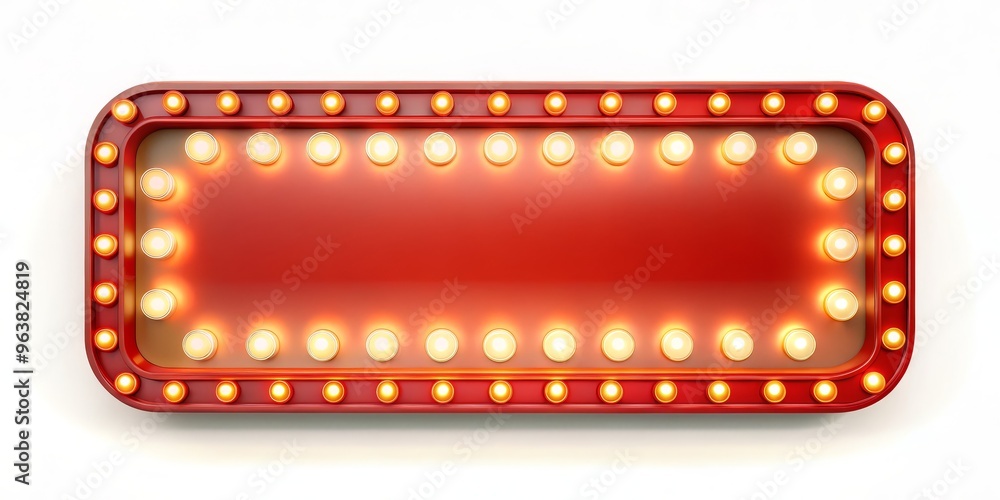Obraz premium Red Signboard with Glowing Lights, 3D Render, Sign, Advertising, Blank ,signboard, advertising