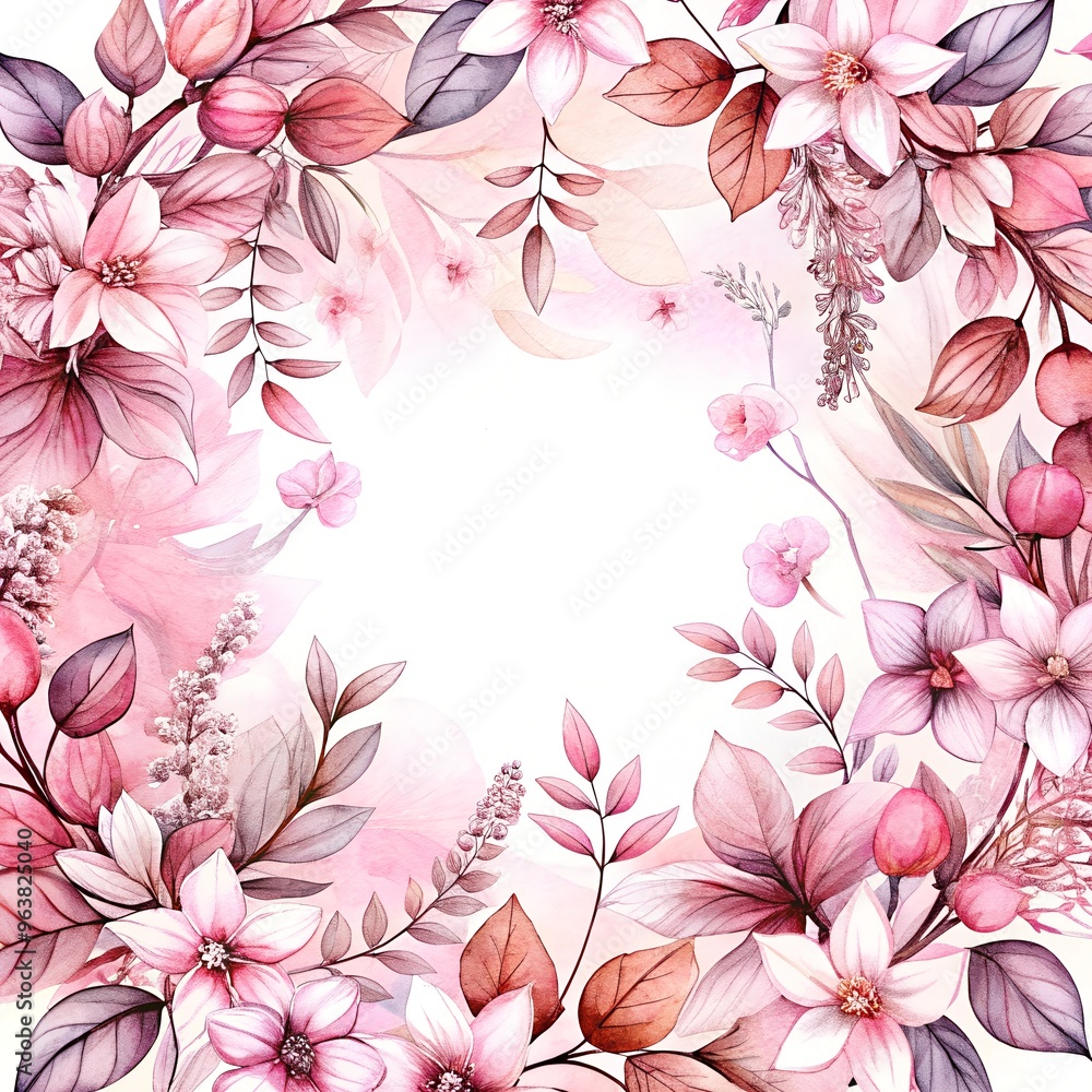 Obraz premium Delicate pink floral frame in watercolor style with copy space