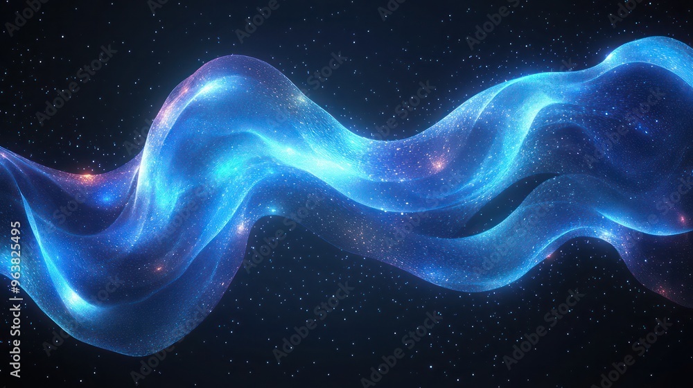 A blue wave with stars in the background. The blue color is very bright and the stars are scattered all over the image A blue wave with stars in the background. The blue color is very bright and the stars are scattered all over the image
