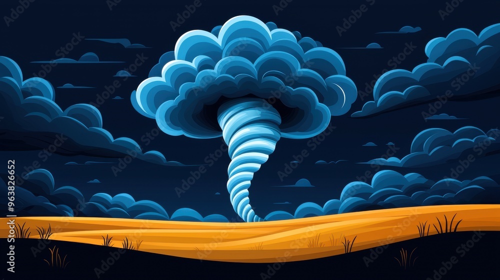 Obraz premium Dramatic Tornado in Open Field Under Dark Stormy Sky Depicting Extreme Weather Conditions and Climate Change