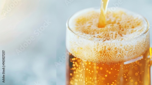 Wallpaper Mural Golden beer flows smoothly into a clear glass mug, creating frothy bubbles under bright sunlight Torontodigital.ca