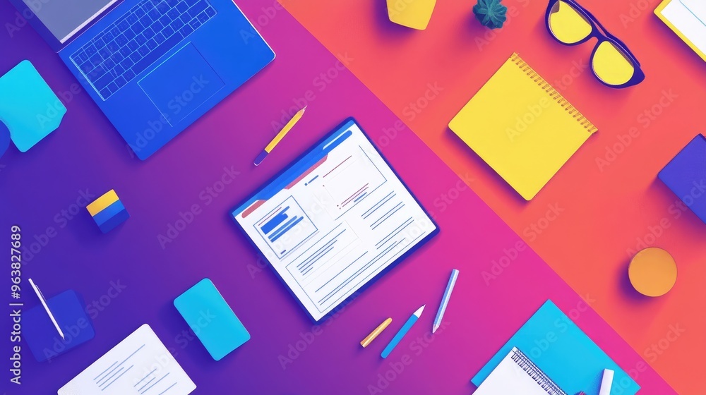 Smart project management tools for remote teams, flat design, top view, tech productivity theme, animation, Split-complementary color scheme Smart project management tools for remote teams, flat design, top view, tech productivity theme, animation, Split-complementary color scheme