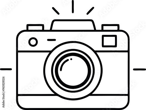 Minimalist Line Art Illustration of a Vintage Camera Icon with Flash Element