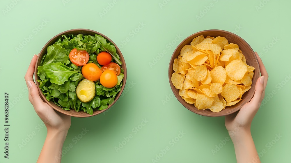 Hands holding a fresh vegetable bowl with corn, tomatoes, peas, and greens, showcasing a healthy and delicious meal isolated on a white background. Hands holding a fresh vegetable bowl with corn, tomatoes, peas, and greens, showcasing a healthy and delicious meal isolated on a white background.