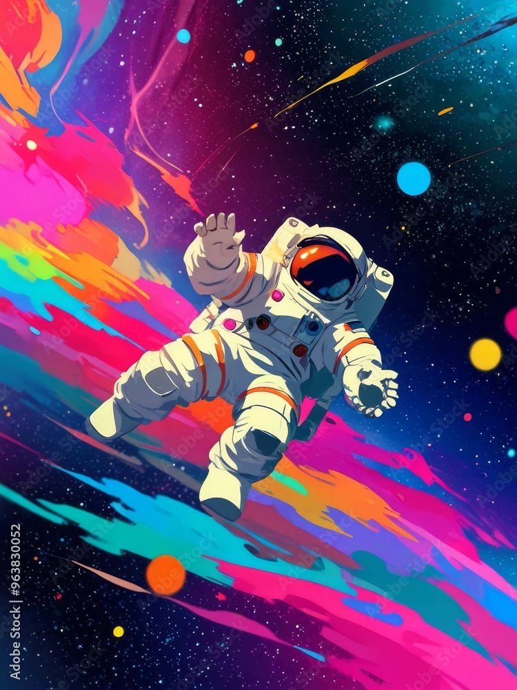 Naklejka premium Astronaut Floating in a Cosmic Landscape
