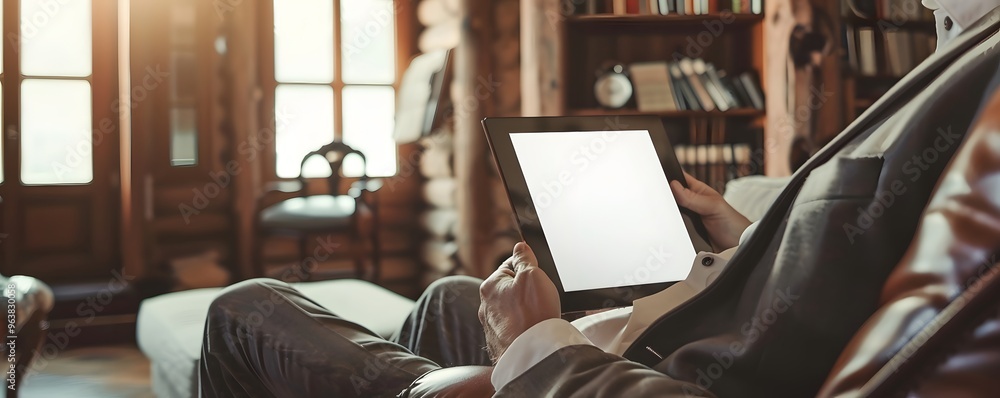 Man in Suit Using a Tablet in a Luxurious Interior Man in Suit Using a Tablet in a Luxurious Interior