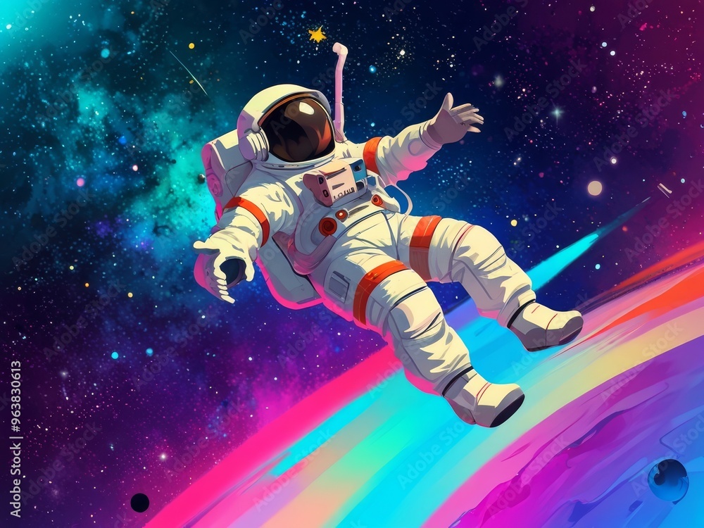 Naklejka premium Astronaut Floating in a Cosmic Landscape