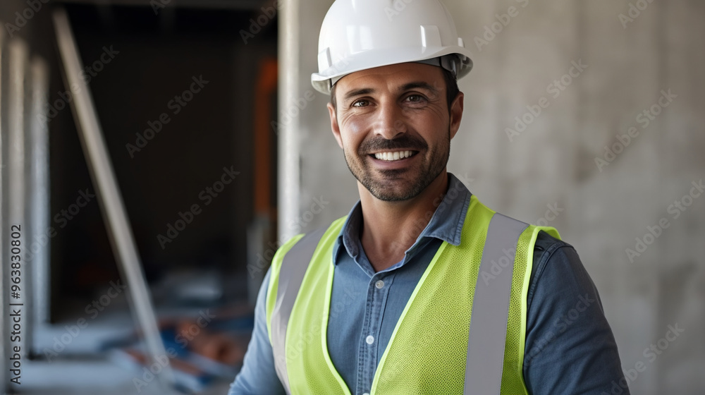Portrait of a smiling construction worker.
Portrait of a smiling construction worker.
