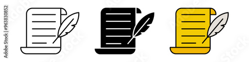 pen and parchment paper icon set. writing sign symbol. trendy and modern design
