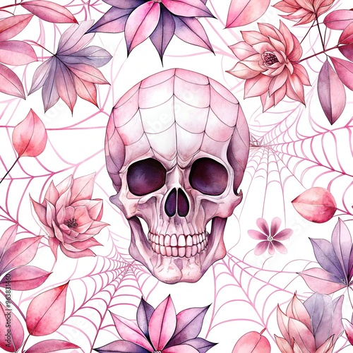 Ethereal Pink Skull Crowned with Delicate Floral Whispers