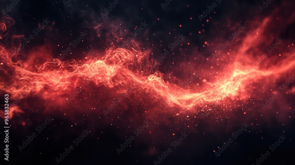 Fototapeta premium A red line of fire with a lot of sparks. The fire is very bright and it looks like it is moving