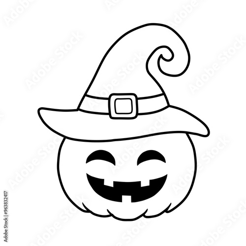 Vector illustration of cute halloween pumpkin sketch wearing hat