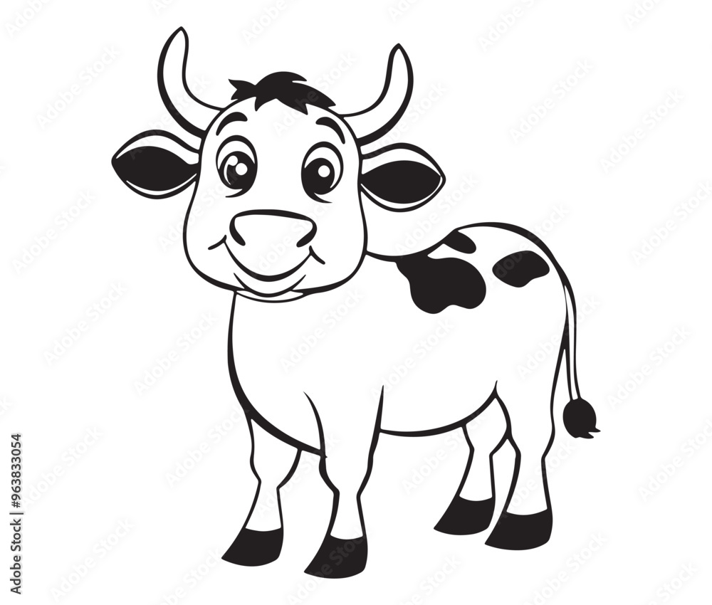 Fototapeta premium Cow cartoon isolated on white background cute cow coloring pages for children