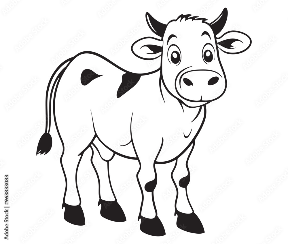 Fototapeta premium Cow cartoon isolated on white background cute cow coloring pages for children
