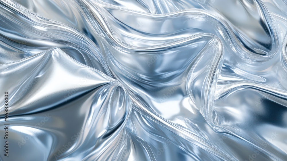 Obraz premium A shiny silver fabric with a wave pattern. The fabric is reflective and has a metallic sheen