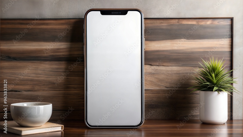 Blank white cell phone template.Mockup blank.Modern smartphone mockup on wooden surface with copy space Blank white cell phone template.Mockup blank.Modern smartphone mockup on wooden surface with copy space