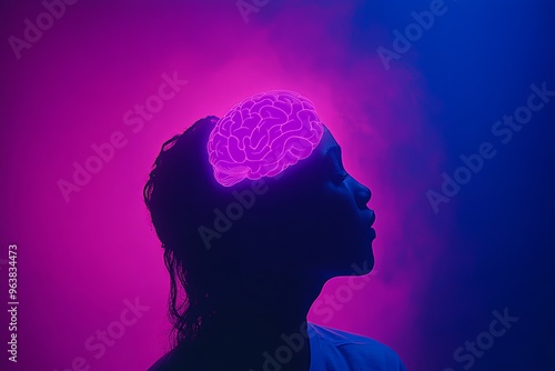 Neurogenesis neurosynaptic and neurobiology abstract neon representation of a brain emphasizing artificial intelligence and glowing neural pathways photo