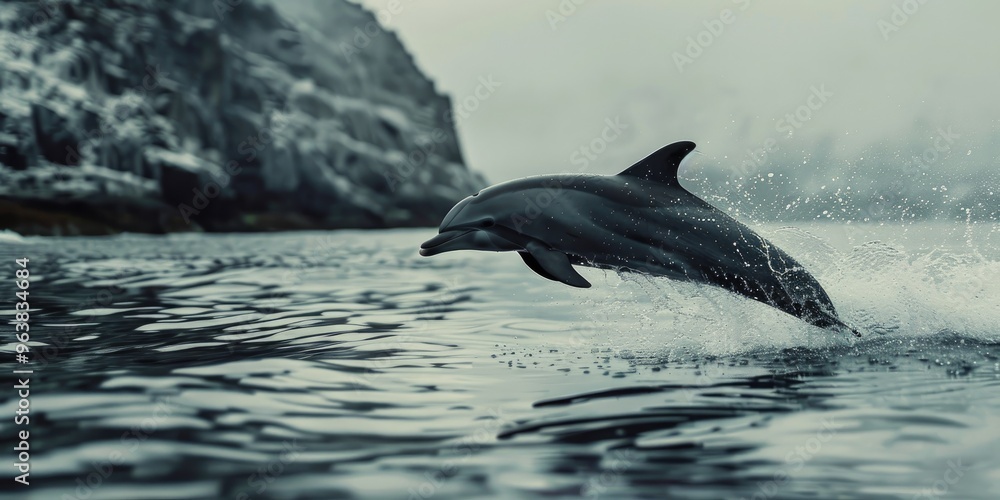 Fototapeta premium A sleek dolphin soaring elegantly through the air