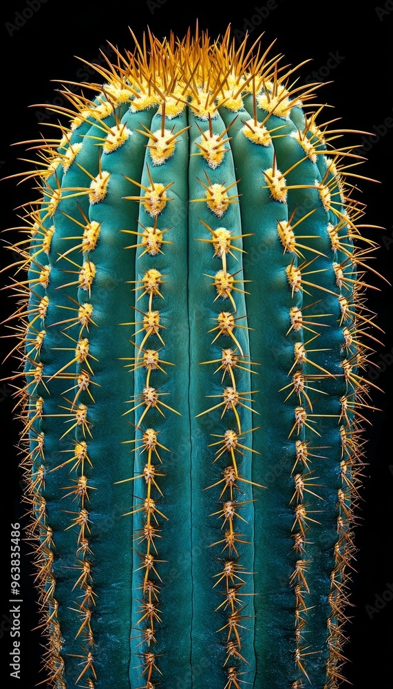 Naklejka premium Close-up of a Blue-Green Cactus with Sharp Golden Spines