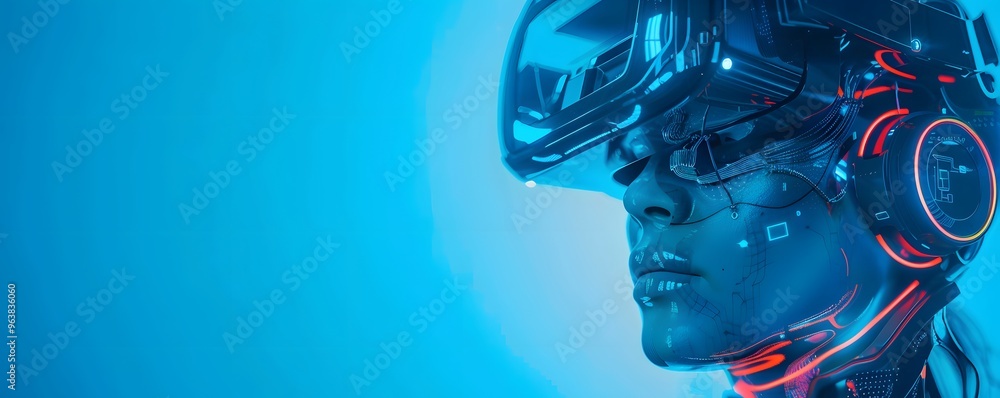 Futuristic Cyborg Wearing Augmented Reality Goggles Futuristic Cyborg Wearing Augmented Reality Goggles