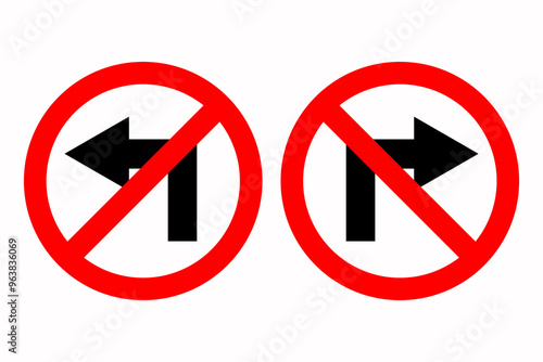 set red circle shape no sharp turn right and left arrow road traffic prohibitory sign direction icon. highway route collection road flat symbol for web mobile isolated white background illustration.