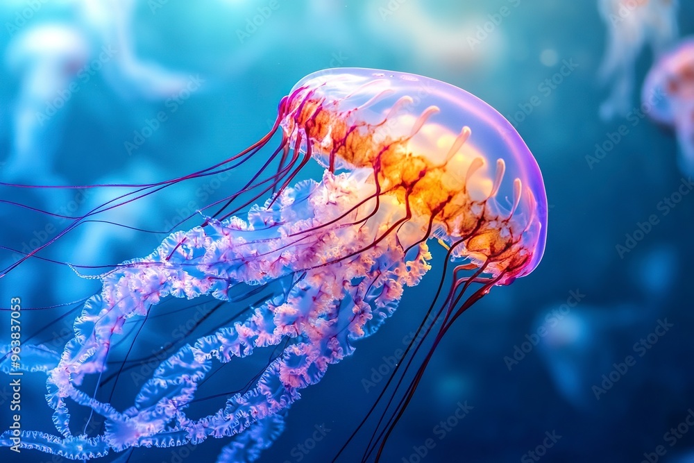 Jellyfish are mesmerizing marine creatures characterized by their gelatinous bodies and trailing tentacles. Jellyfish are mesmerizing marine creatures characterized by their gelatinous bodies and trailing tentacles.