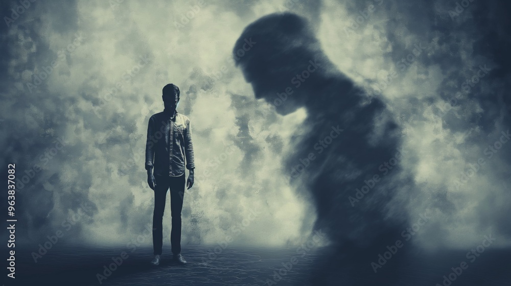 foggy background with a shadow in the dark foggy background with a shadow in the dark