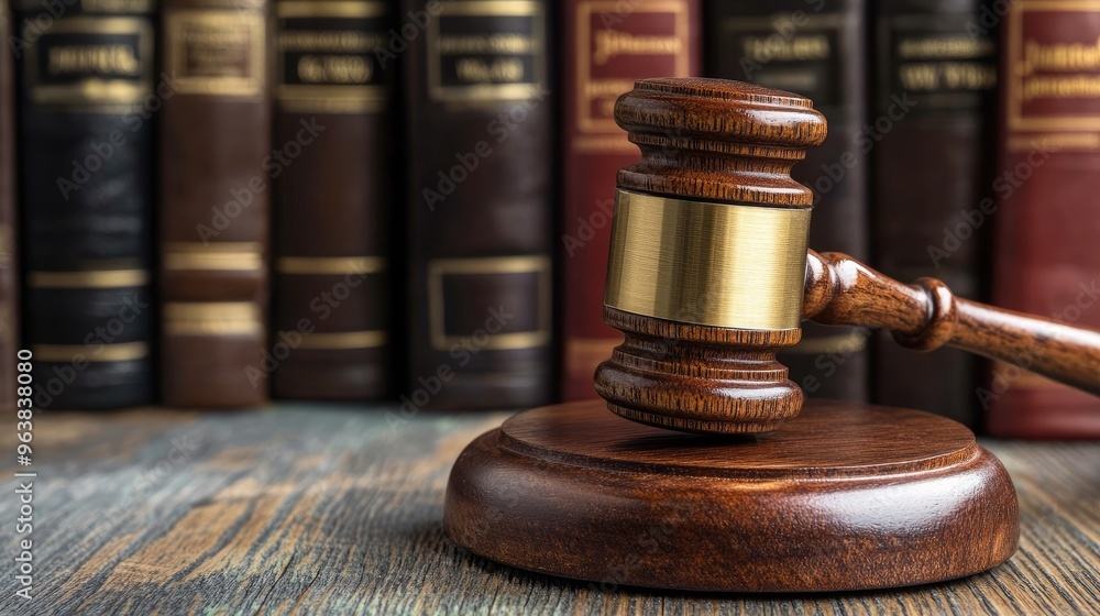 A close-up of a judge's gavel on a wooden surface, with legal books in the background, symbolizing justice. A close-up of a judge's gavel on a wooden surface, with legal books in the background, symbolizing justice.