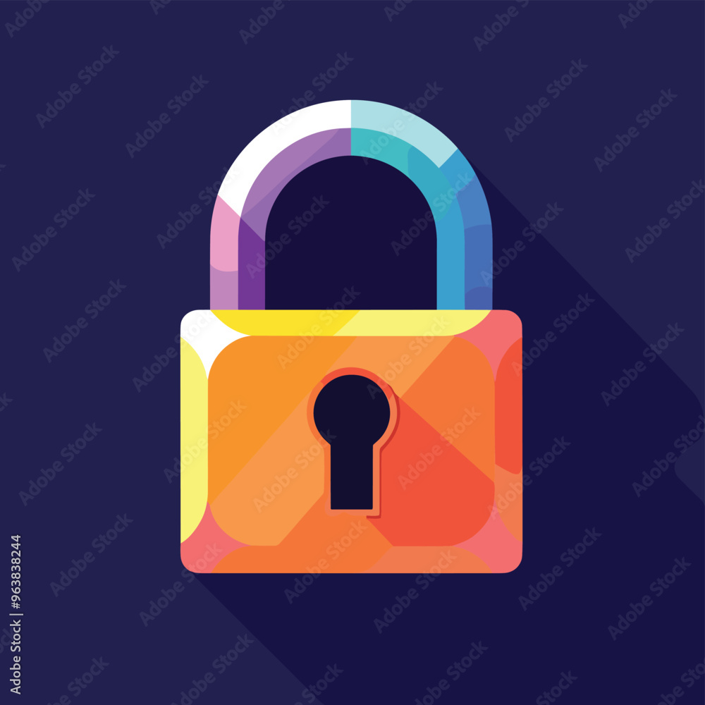 Brightly colored padlock illustration with a gradient design on a dark background. Brightly colored padlock illustration with a gradient design on a dark background.