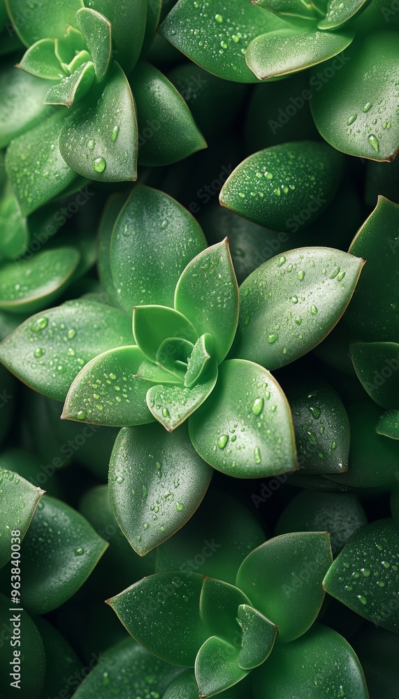 Fototapeta premium Close-Up of Succulent Leaves with Dew Drops