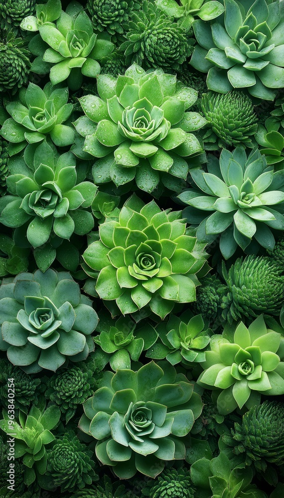 A Lush Arrangement of Succulents with Dew Drops A Lush Arrangement of Succulents with Dew Drops