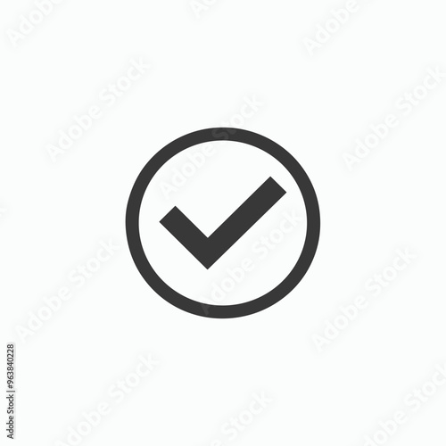 Black checkmark inside a circle on a white background, representing correctness or completion.