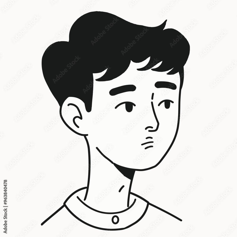 Black and white illustration of a young male looking to the side with a thoughtful expression. Black and white illustration of a young male looking to the side with a thoughtful expression.