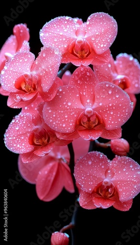 Pink Orchid Blooms with Dew Drops