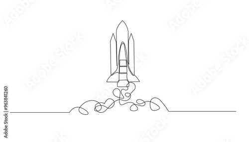 continuous line of rocket taking off.one line drawing of space mission.single line vector illustration.isolated white background