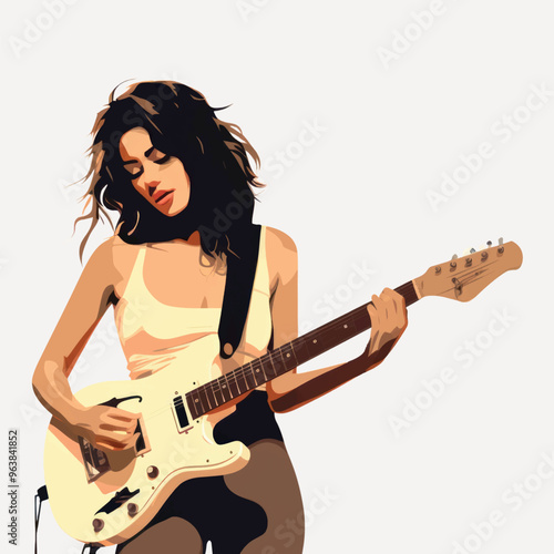 Musician shot hair woman holding electronic guitar adult individuality performance.
