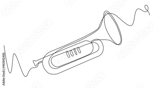 continuous line trumpet.one line drawing of trumpet icon.single line musical instrument.isolated white background