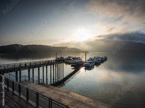 The beautiful scenery of the Sun Moon Lake pier.