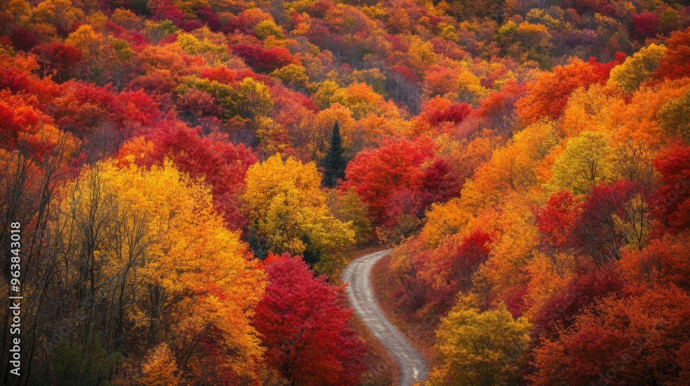 Winding Road Through a Forest of Vibrant Autumn Colors Winding Road Through a Forest of Vibrant Autumn Colors