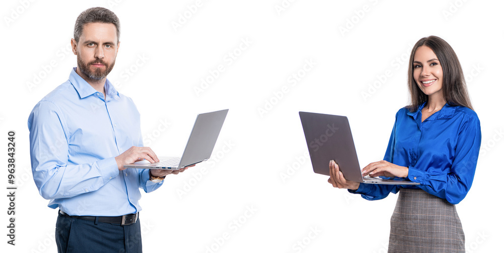 boss and employee has online. businesspeople in formalwear with laptop in office. Remote online working. Business team success. businesspeople isolated on white. freelancer working online boss and employee has online. businesspeople in formalwear with laptop in office. Remote online working. Business team success. businesspeople isolated on white. freelancer working online