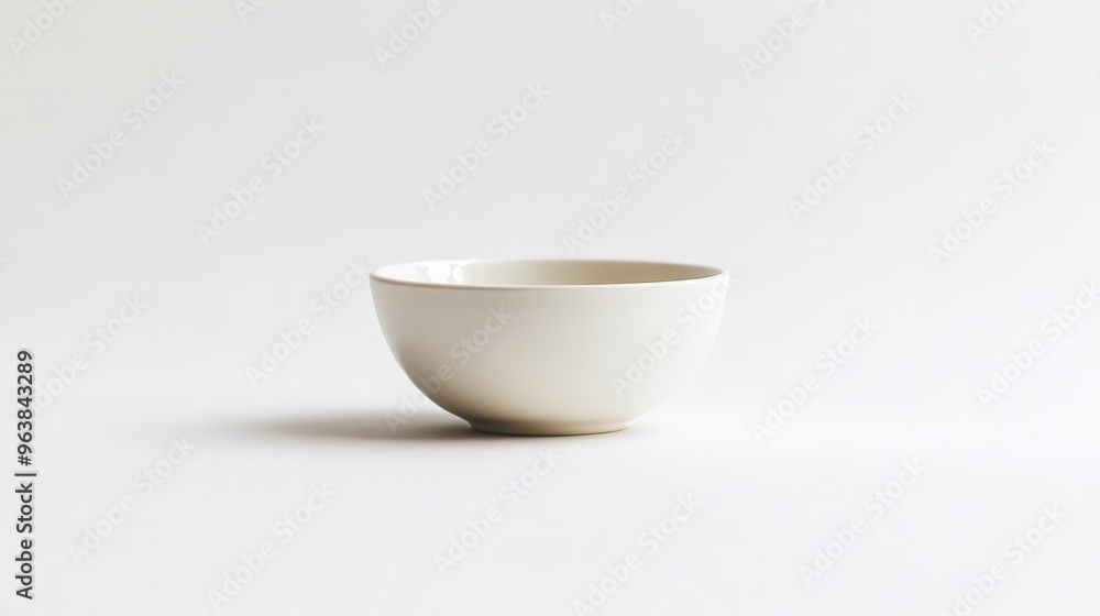A white bowl sits on a white background. The bowl is empty and has a simple design. Concept of calmness and simplicity A white bowl sits on a white background. The bowl is empty and has a simple design. Concept of calmness and simplicity