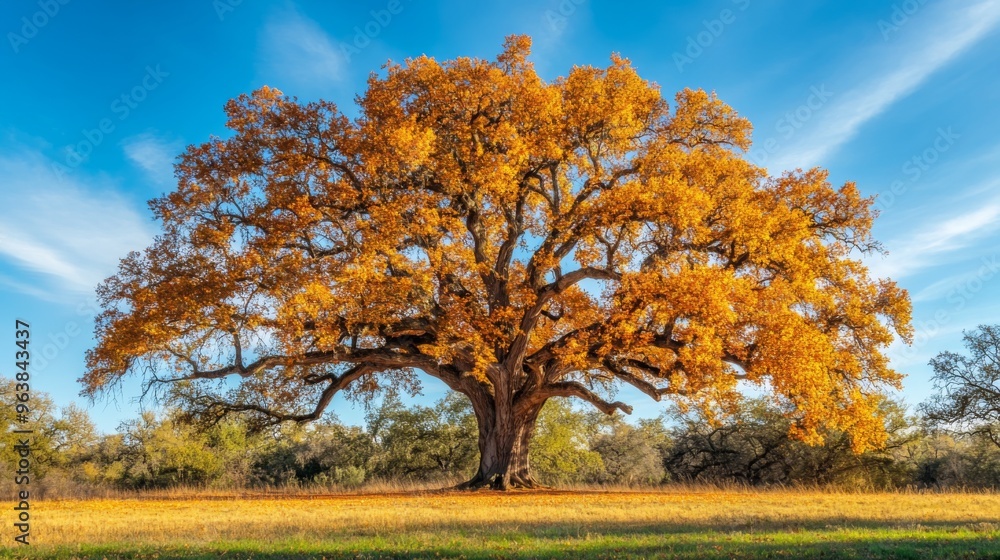 Majestic Oak Tree with Golden Autumn Foliage Majestic Oak Tree with Golden Autumn Foliage