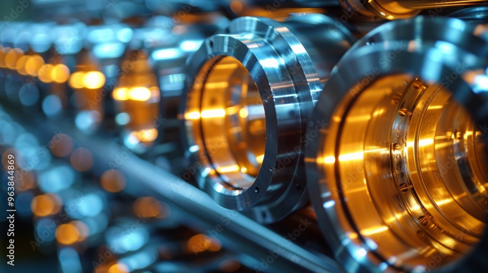 Facing metal pipe, metal, large perspective, close-up shot, structure, metal reflection, clear details, high technology, chrome alloy material Facing metal pipe, metal, large perspective, close-up shot, structure, metal reflection, clear details, high technology, chrome alloy material