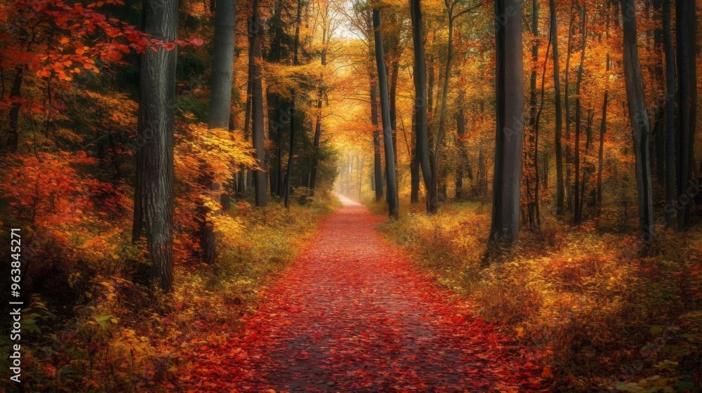 Obraz premium Autumn Path Through a Golden Forest