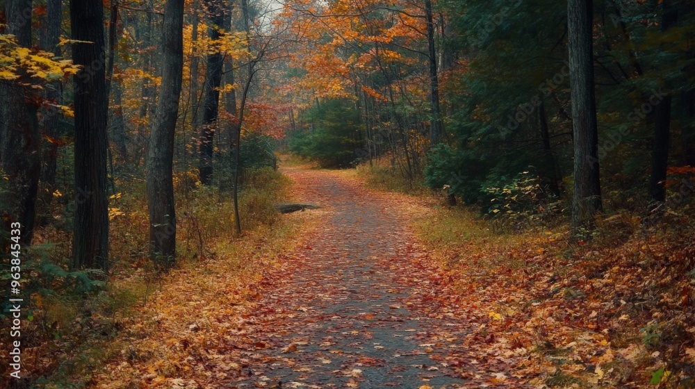 Winding Forest Path Covered in Autumn Leaves Winding Forest Path Covered in Autumn Leaves