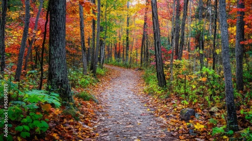 Path through a Forest of Vibrant Autumn Colors